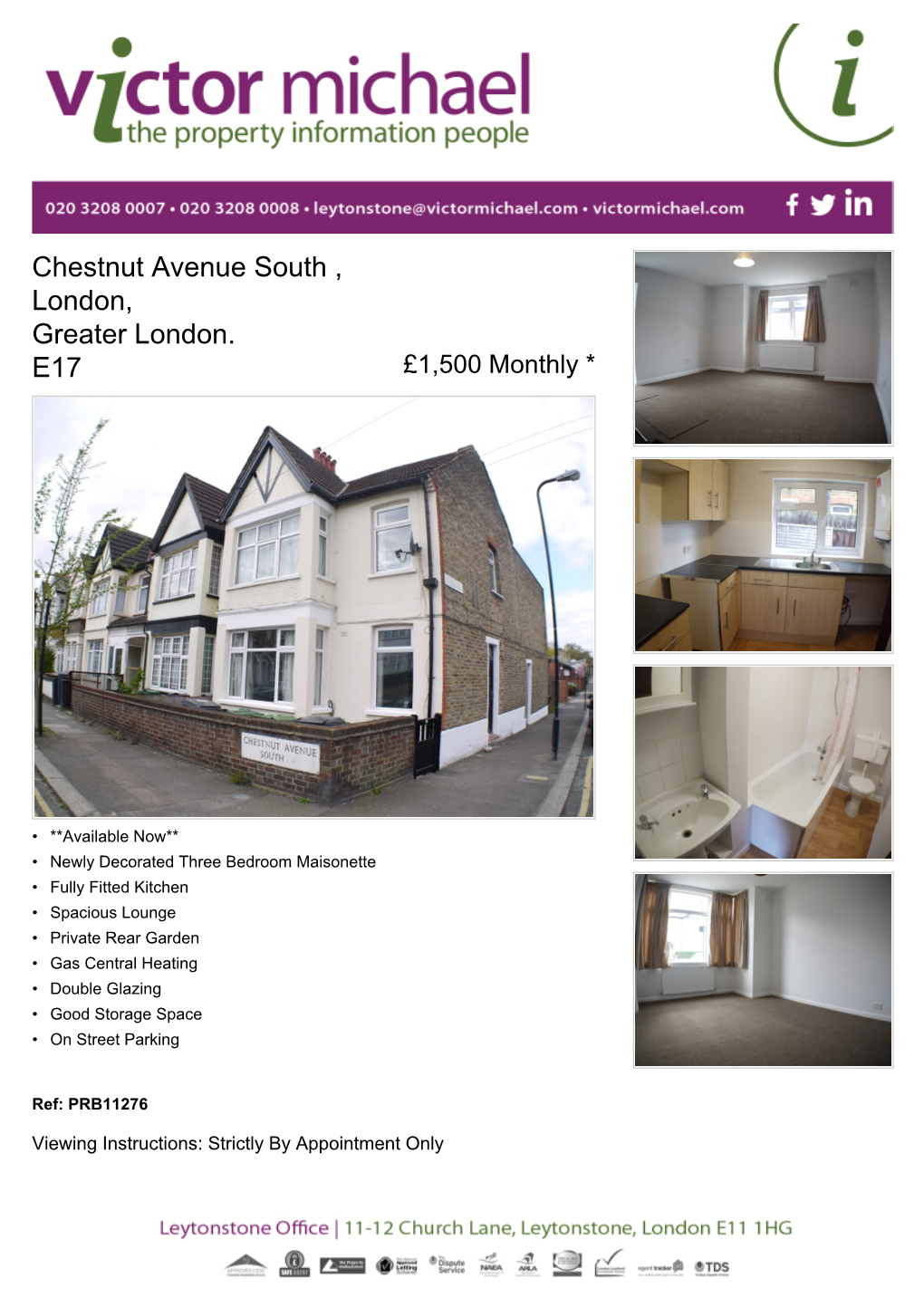 Chestnut Avenue South , London, Greater London. E17 £1,500 Monthly *