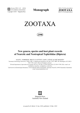 Zootaxa, New Genera, Species and Host Plant Records