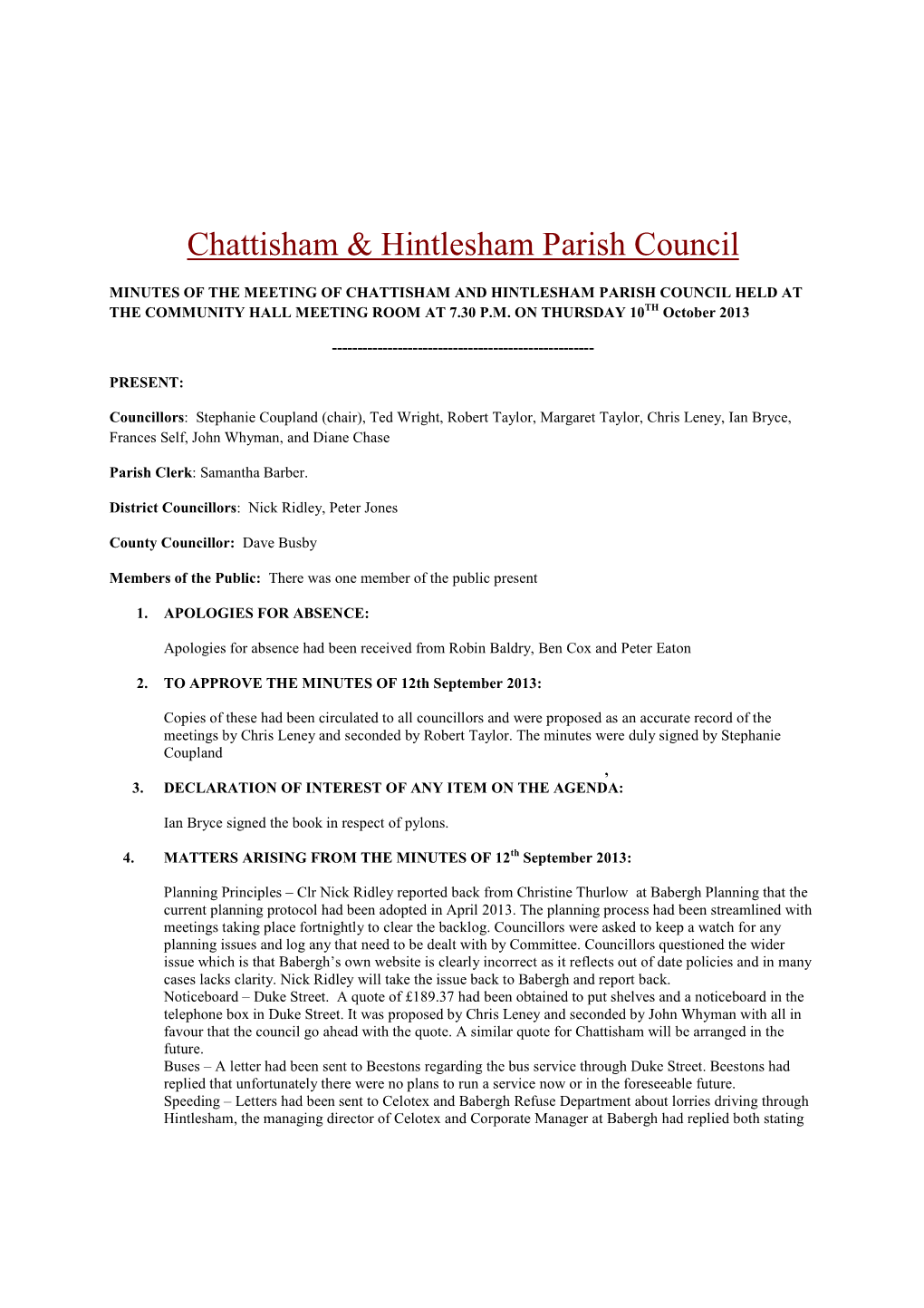 Chattisham & Hintlesham Parish Council