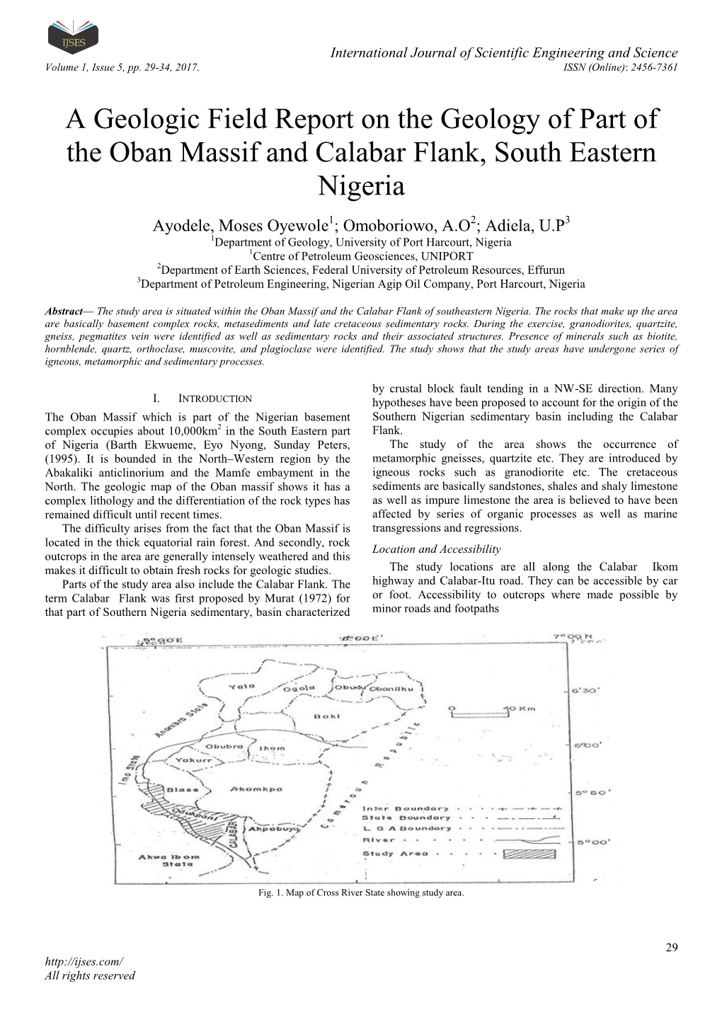 A Geologic Field Report on the Geology of Part of the Oban Massif and Calabar Flank, South Eastern Nigeria