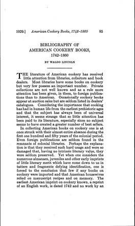 Bibliography of American Cookery Books, 1742-1860