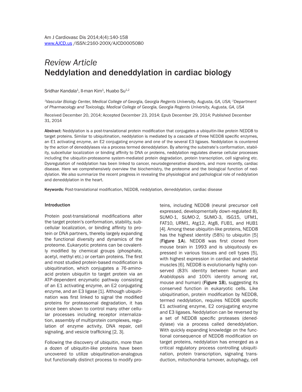 Review Article Neddylation and Deneddylation in Cardiac Biology