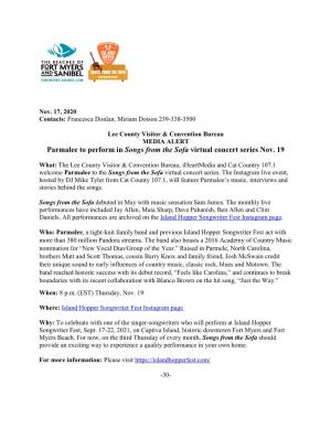 Media Alert: Parmalee to Perform in Songs from the Sofa Virtual Concert
