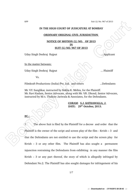 In the High Court of Judicature at Bombay Ordinary Original Civil Jurisdiction Notice of Motion