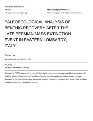 Paleoecological Analysis of Benthic Recovery After the Late Permian Mass Extinction Event in Eastern Lombardy, Italy