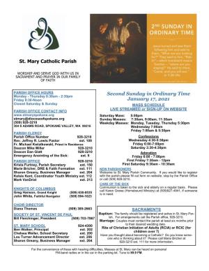 Second Sunday in Ordinary Time January 17, 2021 St. Mary Catholic