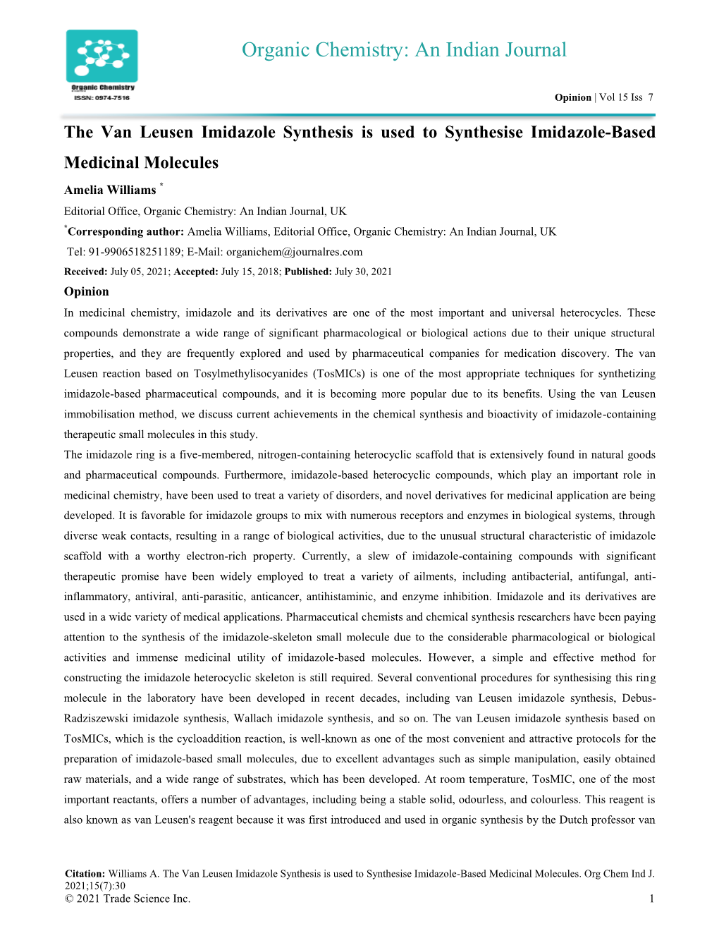 Organic Chemistry: an Indian Journal