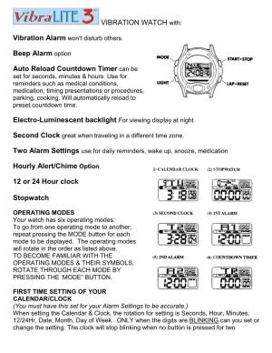 VIBRATION WATCH With: Beep Alarm Option Auto Reload Countdown