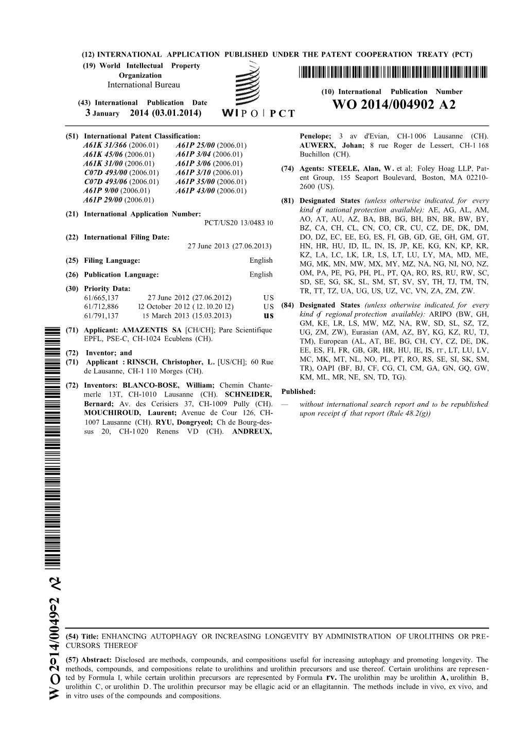 WO 2014/004902 A2 3 January 2014 (03.01.2014) P O P C T