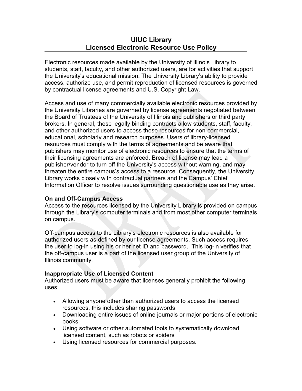 Licensed Electronic Resource Use Policy