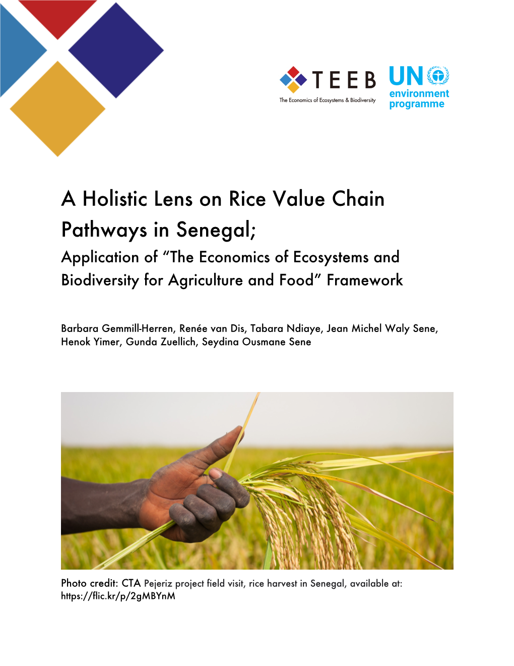 A Holistic Lens on Rice Value Chain Pathways in Senegal; Application of “The Economics of Ecosystems And