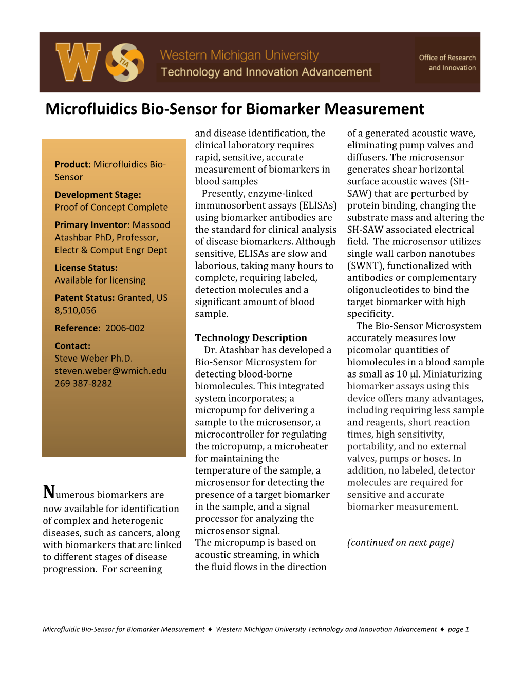 Microfluidics Bio-Sensor for Biomarker Measurement