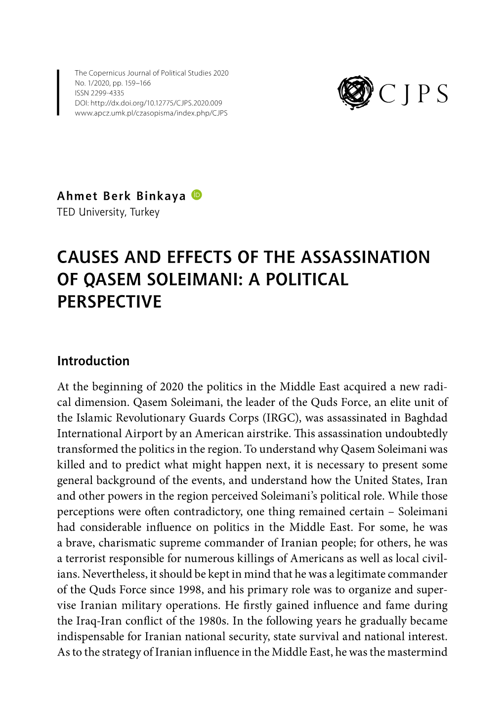 Causes and Effects of the Assassination of Qasem Soleimani: a Political Perspective