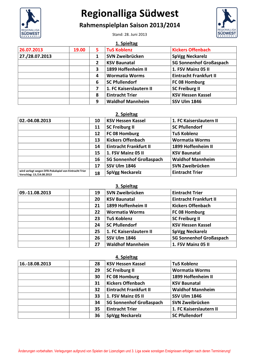 Rahmenspielplan RLSW 13