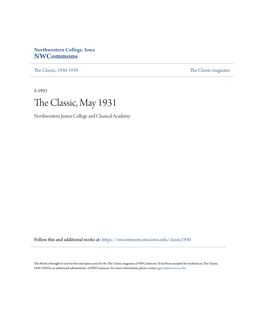 The Classic, May 1931