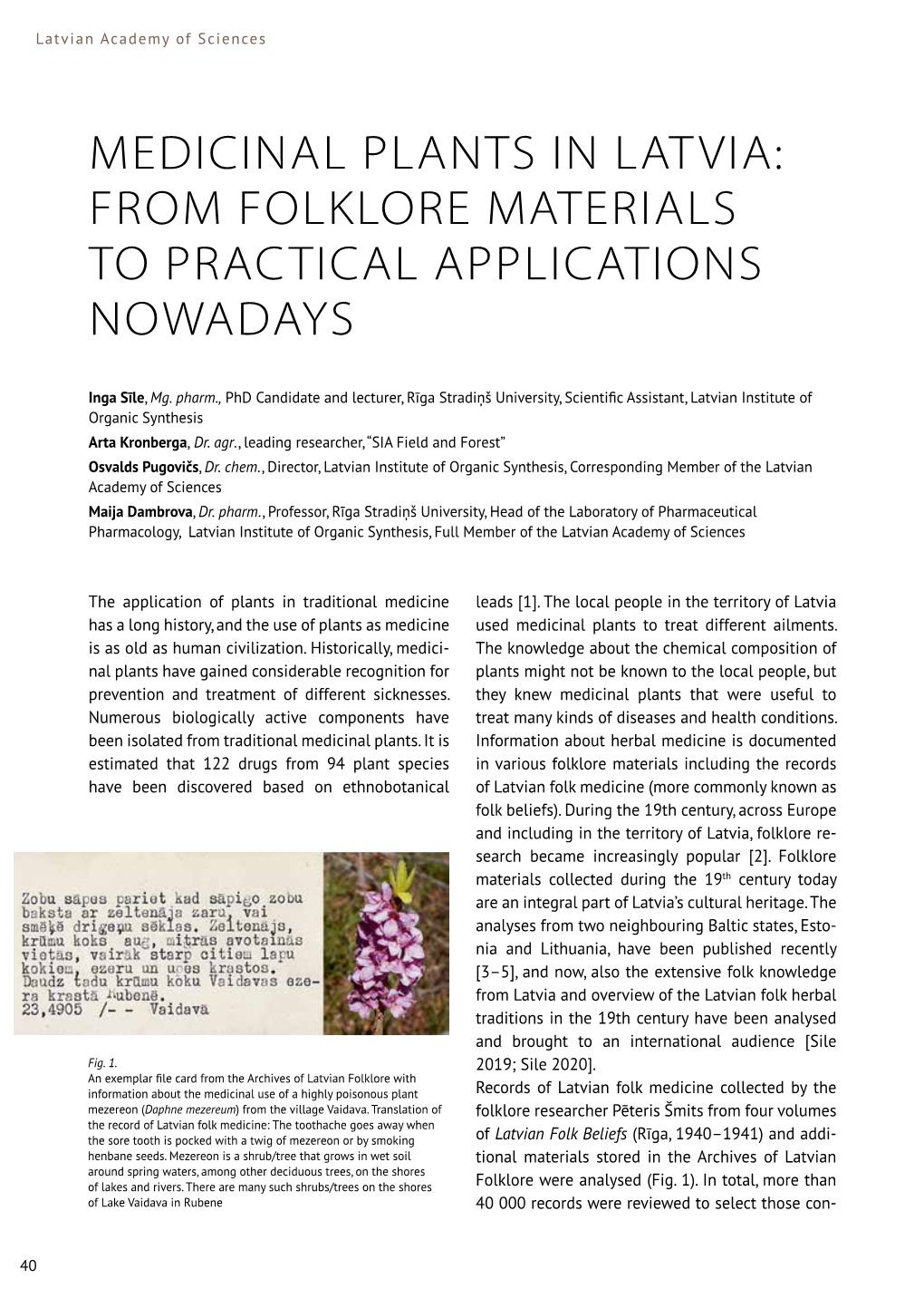 Medicinal Plants in Latvia: from Folklore Materials to Practical Applications Nowadays