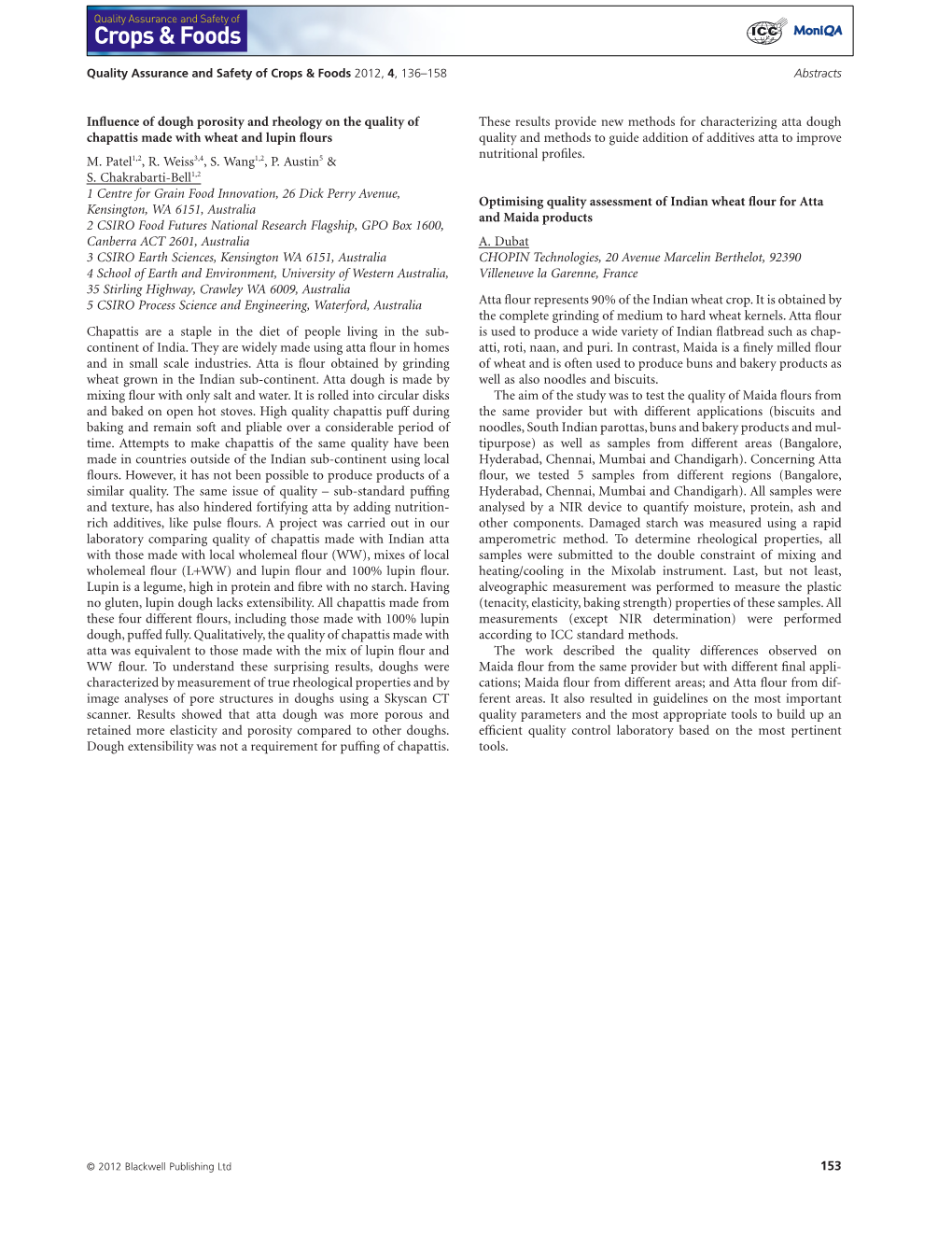 Influence of Dough Porosity and Rheology on the Quality of Chapattis