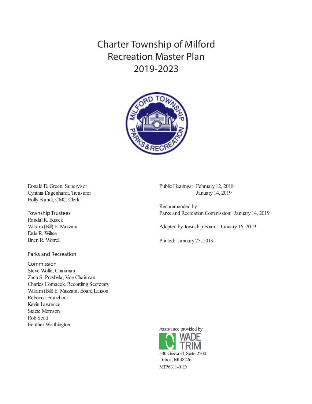 Charter Township of Milford Recreation Master Plan 2019-2023