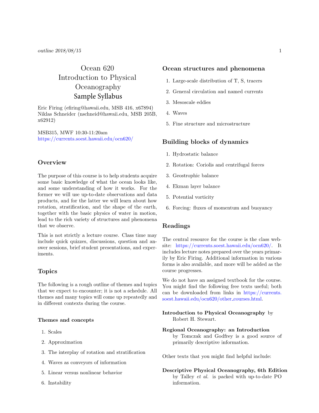 Physical Oceanography by Themes and Concepts Robert H