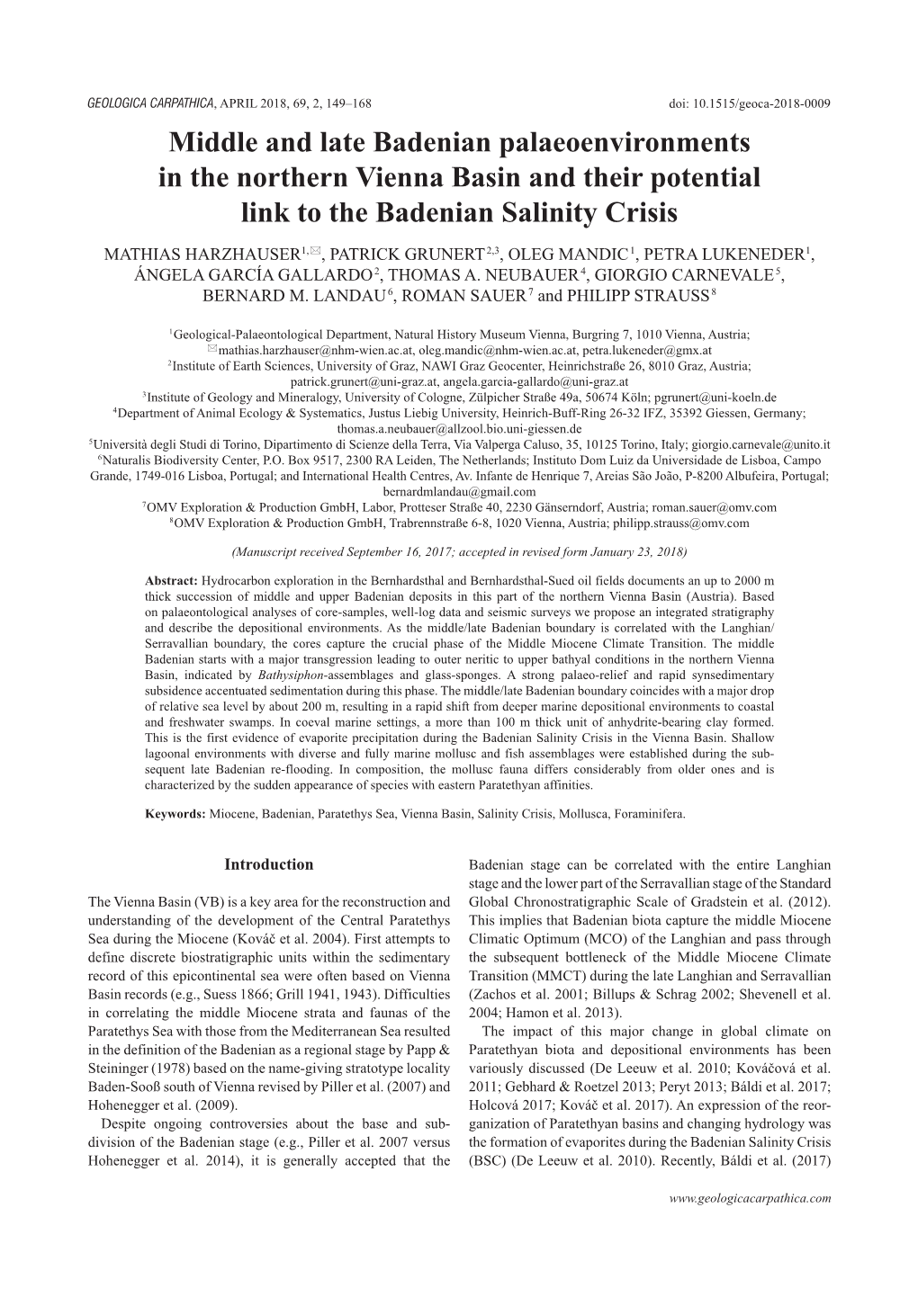 Middle and Late Badenian Palaeoenvironments in the Northern