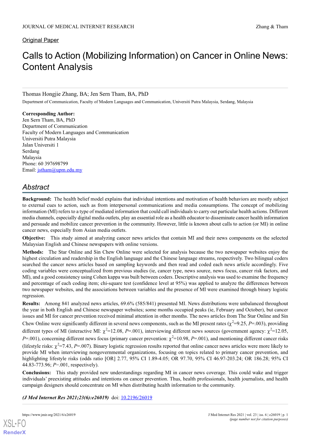 (Mobilizing Information) on Cancer in Online News: Content Analysis