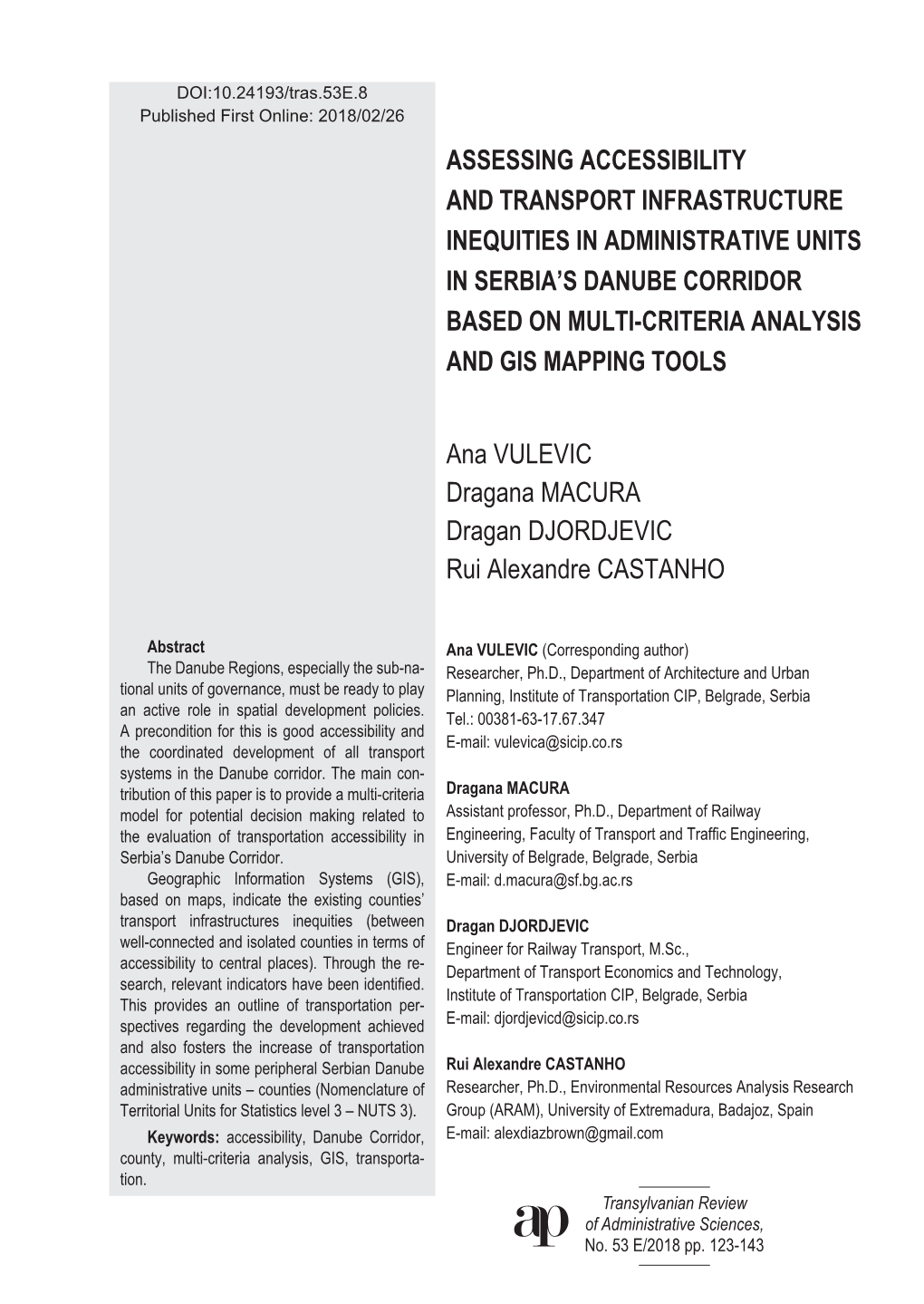 Assessing Accessibility and Transport Infrastructure Inequities In