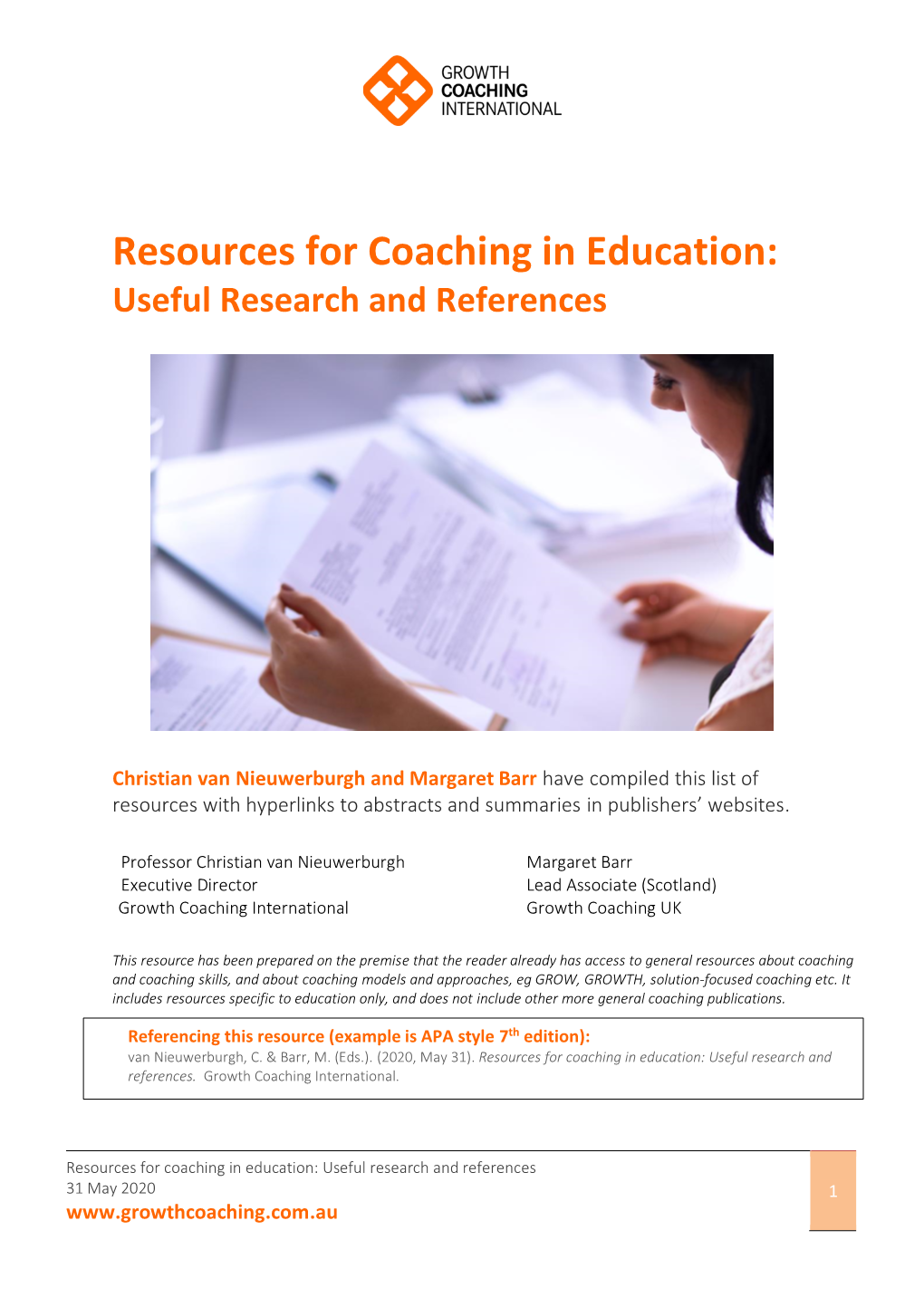 Resources for Coaching in Education: Useful Research and References
