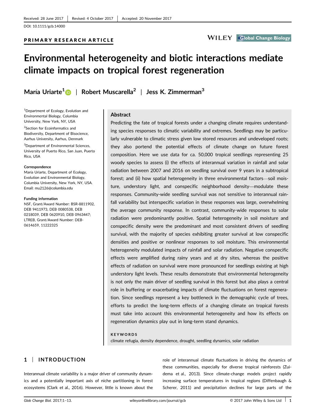 Environmental Heterogeneity and Biotic Interactions Mediate Climate Impacts on Tropical Forest Regeneration