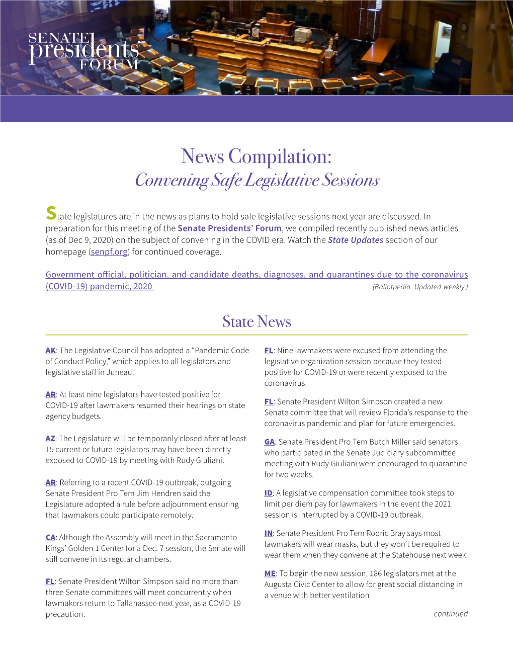 News Compilation: Convening Safe Legislative Sessions