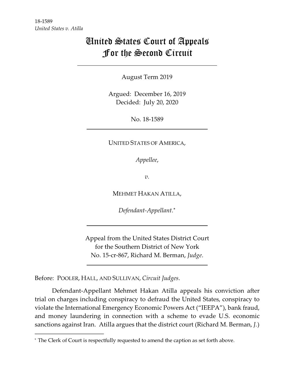 United States V. Atilla United States Court of Appeals for the Second Circuit