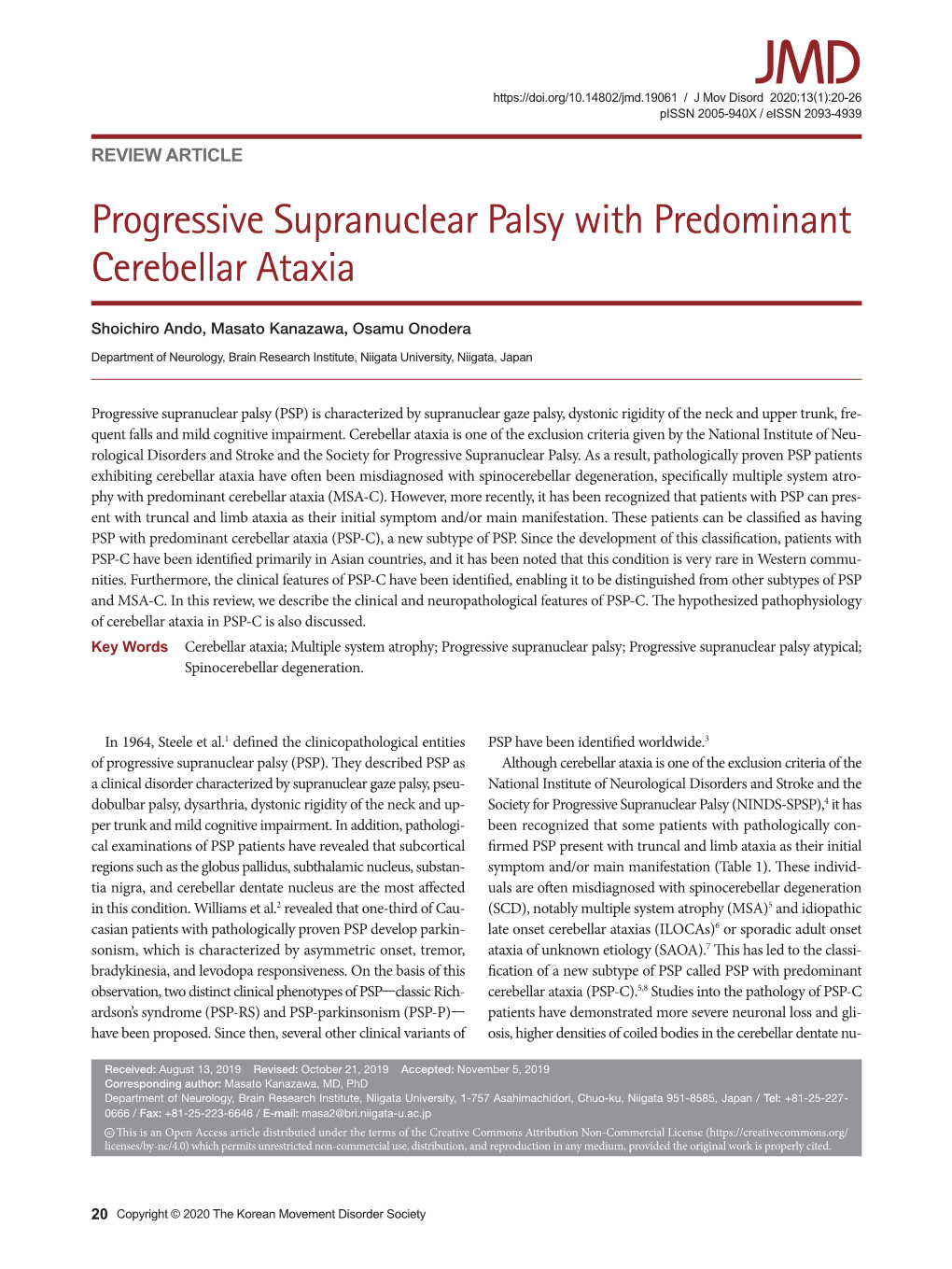 Progressive Supranuclear Palsy with Predominant Cerebellar Ataxia