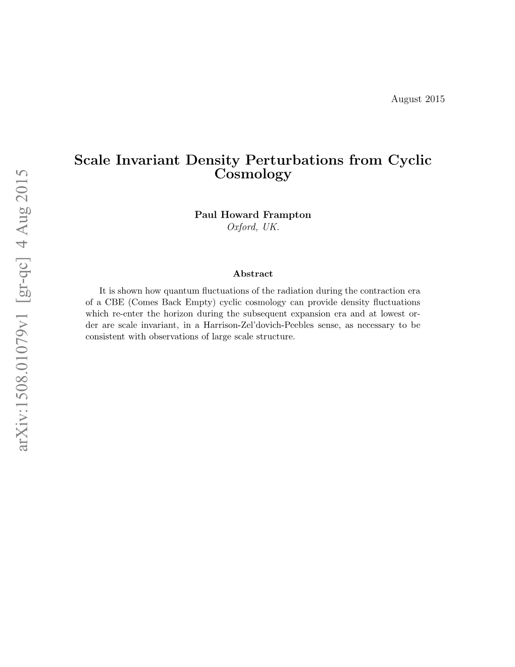 Scale Invariant Density Perturbations from Cyclic Cosmology