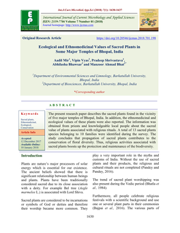 Ecological and Ethnomedicinal Values of Sacred Plants in Some Major Temples of Bhopal, India