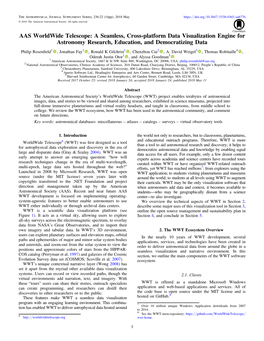 AAS Worldwide Telescope: a Seamless, Cross-Platform Data Visualization Engine for Astronomy Research, Education, and Democratizing Data