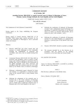 COMMISSION DECISION of 24 October 2007 Amending Decision