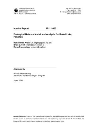 Interim Report IR-11-023 Ecological Network Model and Analysis for Rawal Lake, Pakistan