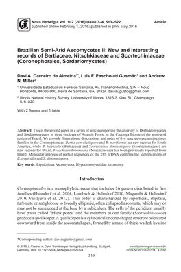 Brazilian Semi-Arid Ascomycetes II: New and Interesting Records of Bertiaceae, Nitschkiaceae and Scortechiniaceae (Coronophorales, Sordariomycetes)