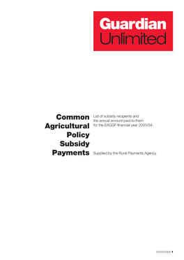 Common Agricultural Policy Subsidy Payments