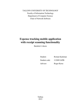 Expense Tracking Mobile Application with Receipt Scanning Functionality Bachelor’S Thesis