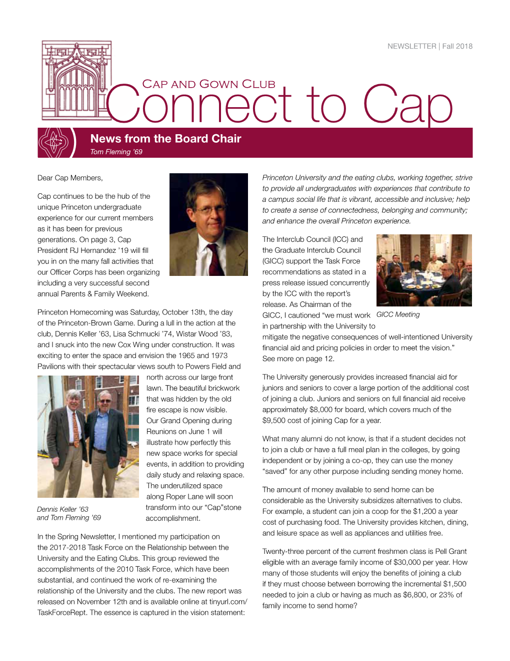 Connect to Cap News from the Board Chair Tom Fleming ’69