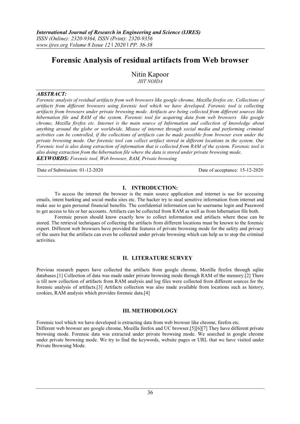 Forensic Analysis of Residual Artifacts from Web Browser