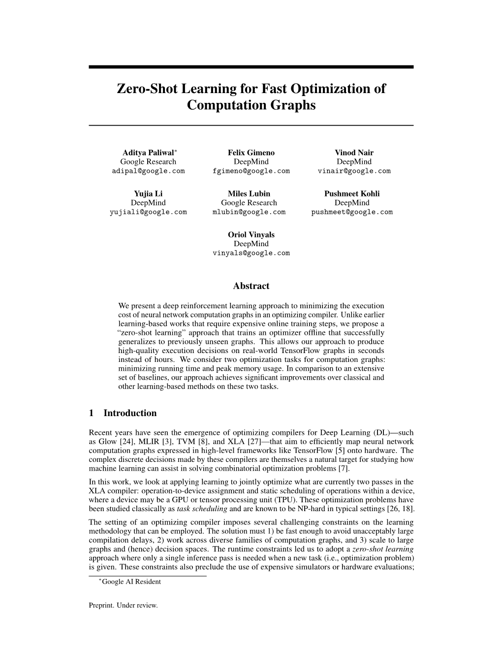 Zero-Shot Learning for Fast Optimization of Computation Graphs
