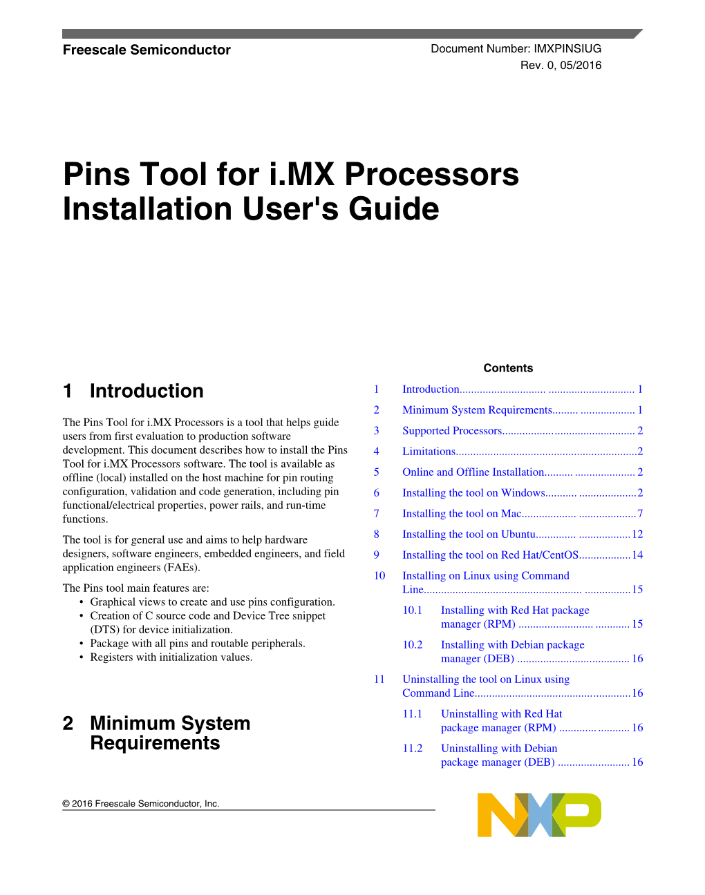 Pins Tool for I.MX Processors Installation User's Guide