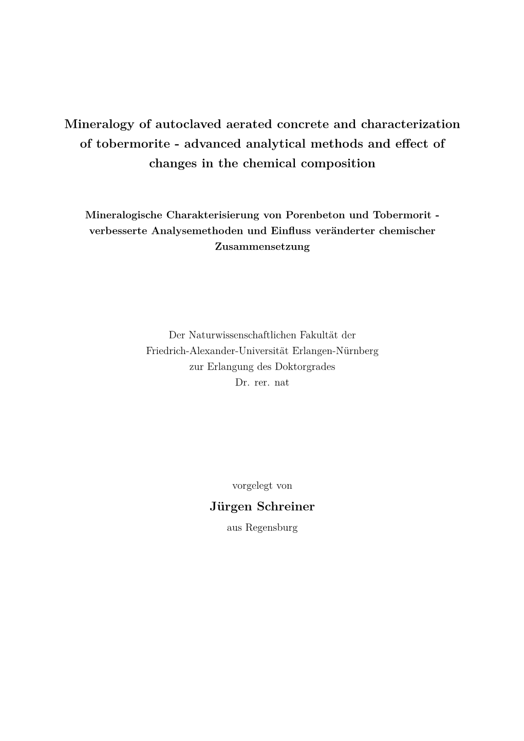 Mineralogy of Autoclaved Aerated Concrete and Characterization of ...