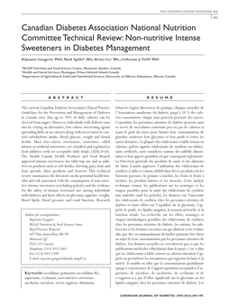 Canadian Diabetes Association National Nutrition Committee Technical Review: Non-Nutritive Intense Sweeteners in Diabetes Management