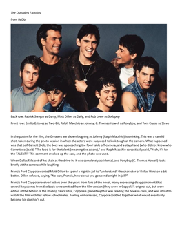 The Outsiders Factoids from Imdb Back Row