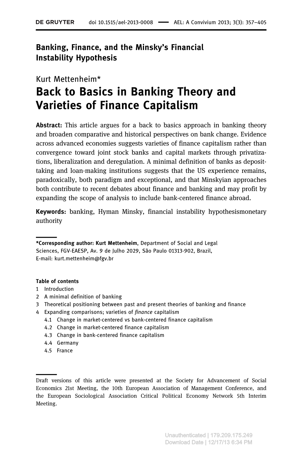 Basics in Banking Theory and Varieties of Finance Capitalism