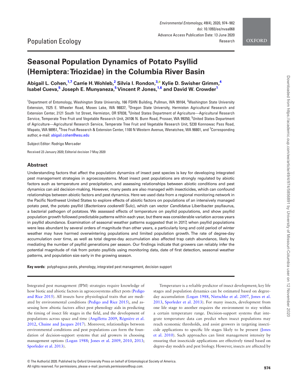 Seasonal Population Dynamics of Potato Psyllid (Hemiptera: Triozidae