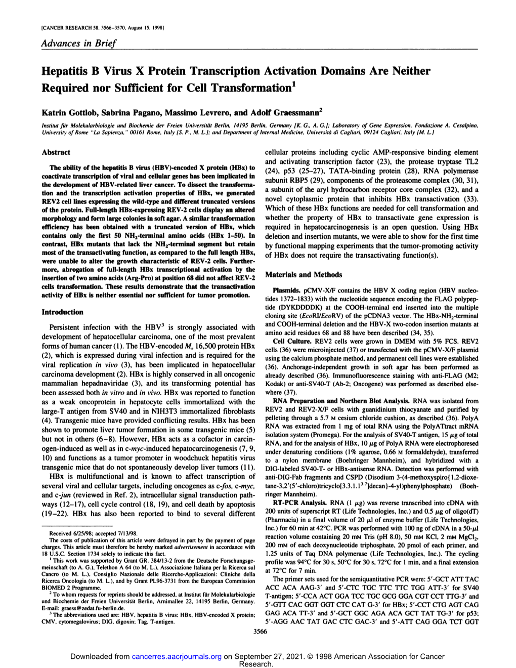 Hepatitis B Virus X Protein Transcription Activation Domains Are Neither Required Nor Sufficient for Cell Transformation1