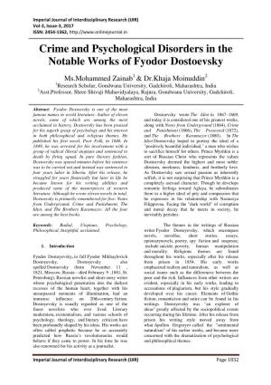 Crime and Psychological Disorders in the Notable Works of Fyodor Dostoevsky